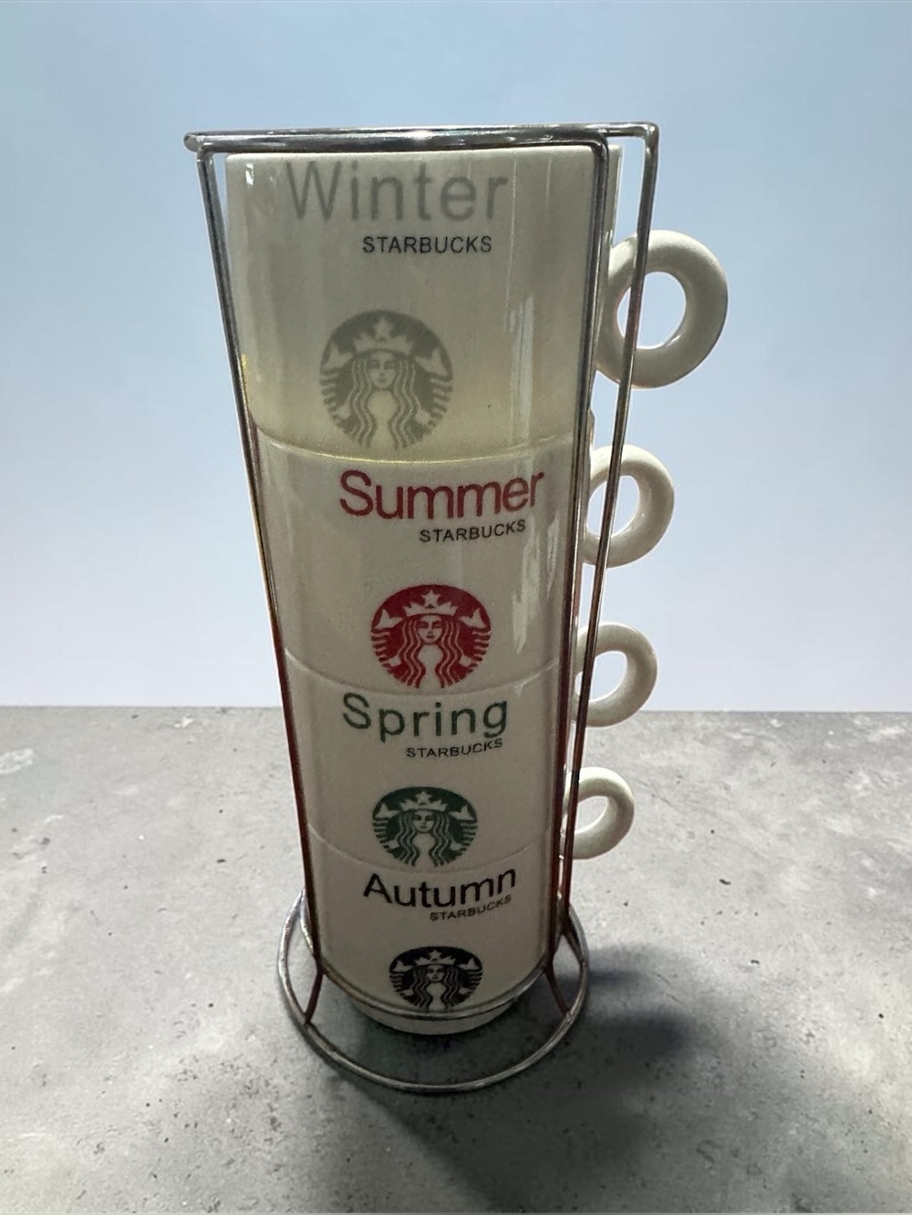 Starbucks Seasonal Stackable Mugs in White with Red and Green Accents